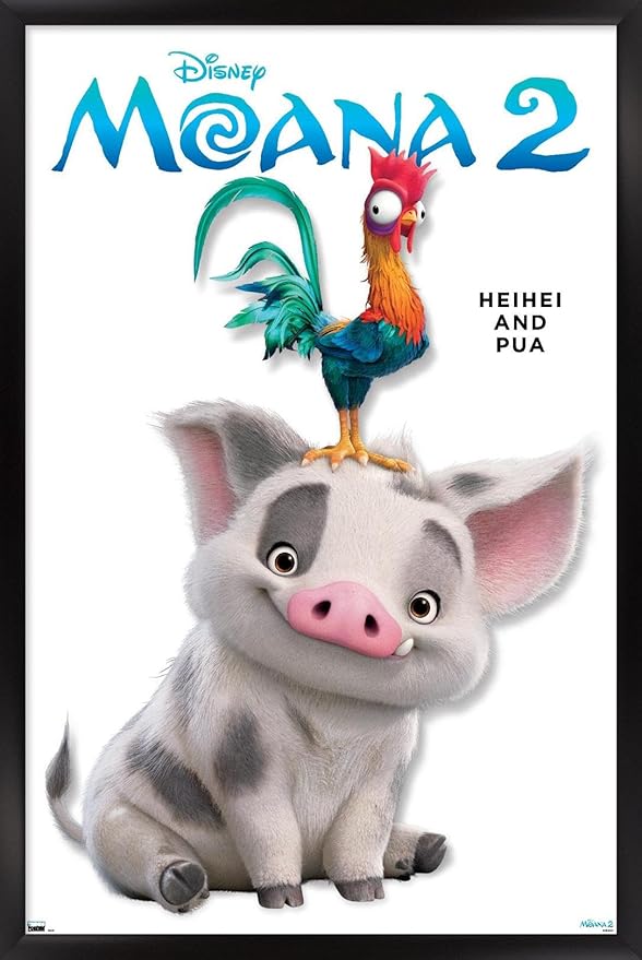 Disney Moana 2 - Heihei and Pua Feature Series Wall Poster, 22.4L" x 14.7W", Black Framed Version