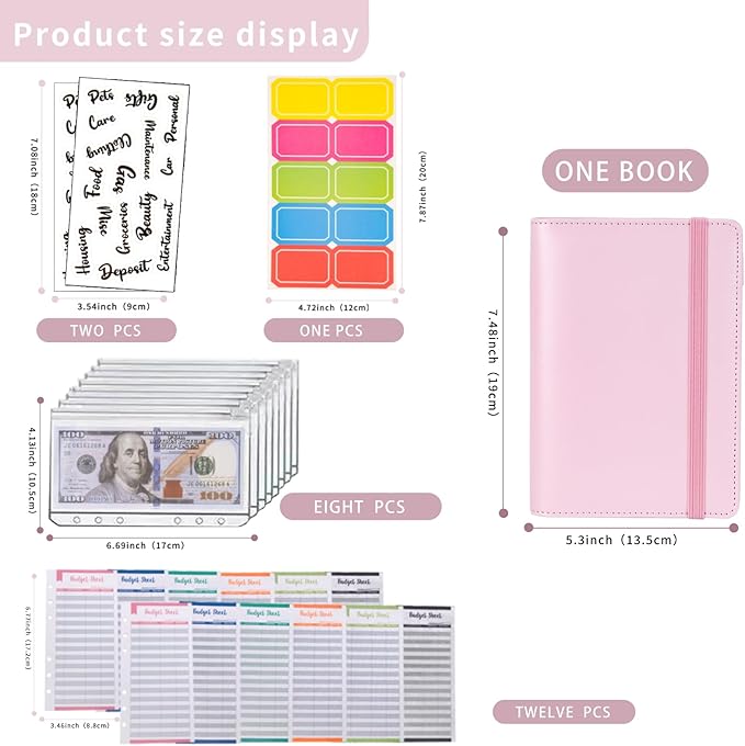 NICOOTHBudget Binder Cash Envelopes A6 Money Saving Binder with Zipper envelopes (A6 Pink)