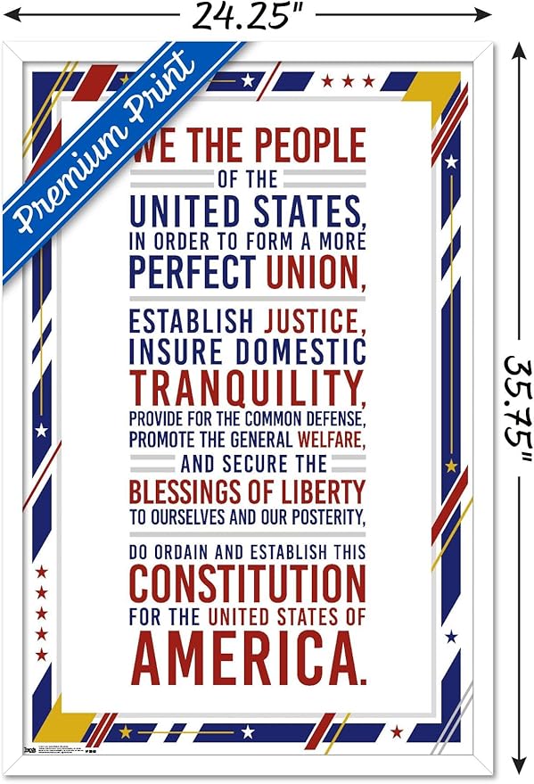Trends International The United States Of America - Constitution Preamble Wall Poster, 22.375" x 34", White Framed Version