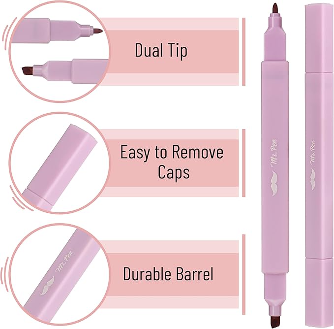 Mr. Pen- Dual Tip Aesthetic Highlighters, 12Pack, Chisel & Fine Tips, Pastel Colors, Cute Assorted Colors, Cute High lighters for School, Highlighter Set