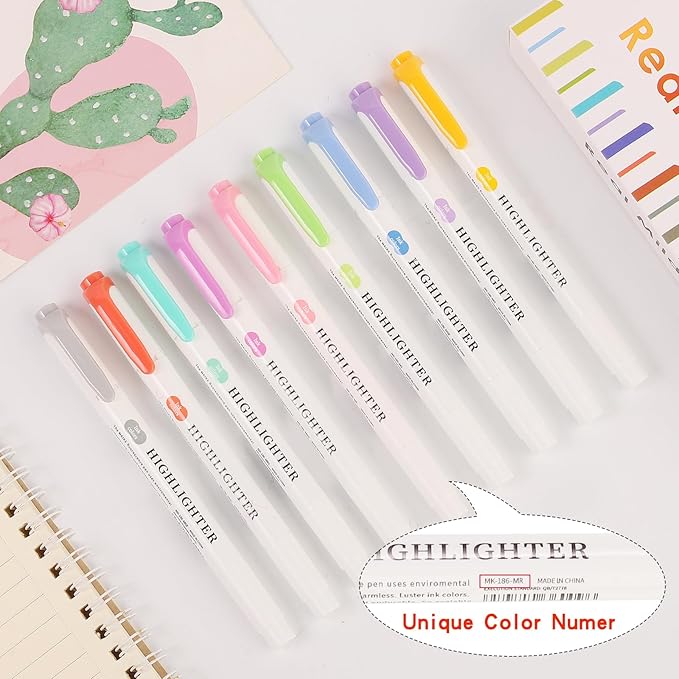 Real Mild Highlighters, Pastel Highlighter Assorted Colors Markers Dual Tip Highlighter Markers Chisel and Fine Tips for Coloring, Underlining, Highlighting (10colors)