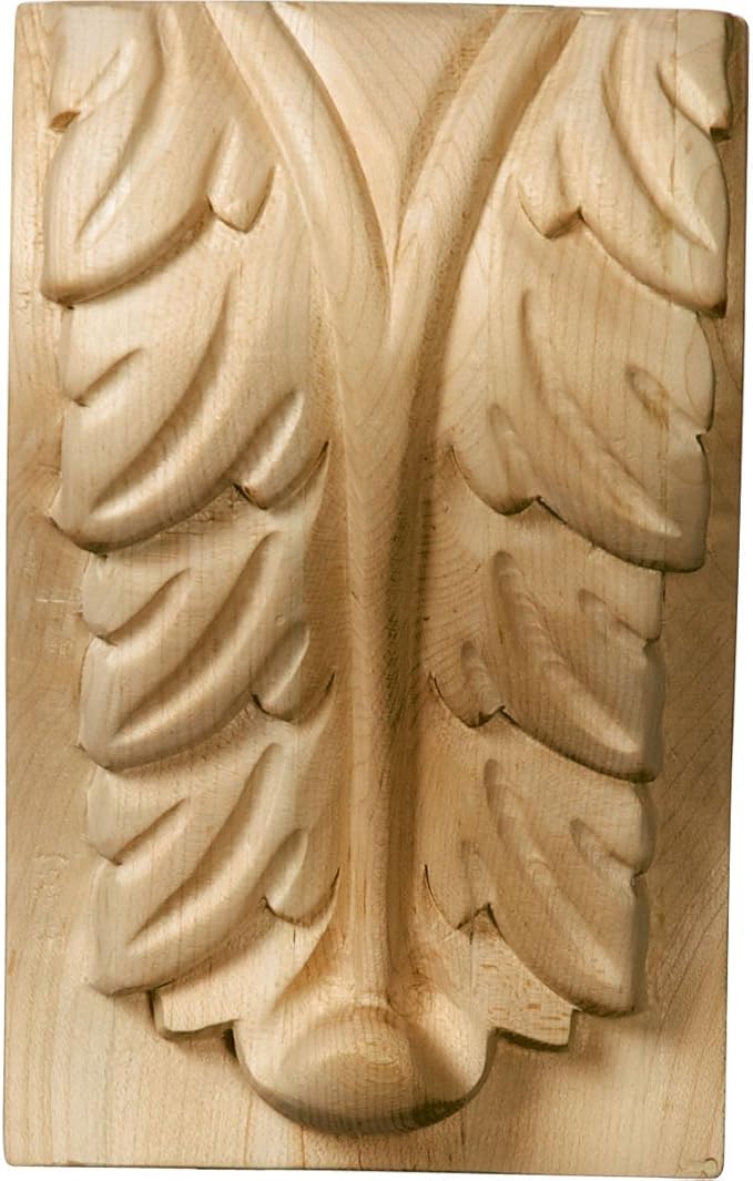 Ekena Millwork CORW04X03X06BARO Large Acanthus Leaf Block Wood Corbels, 3 3/4"W x 3 1/4"D x 6"H, Red Oak