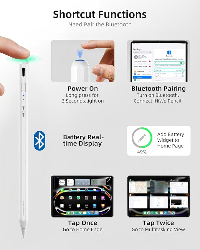 for iPad Pencil, Anti-Lost Stylus Pen for iPad Pro/iPad Air/iPad/iPad mini 2018-2025, Works with Apple Find My, with Shortcuts to Homepage & Multitasking, USB-C Wired Charge, Off-White