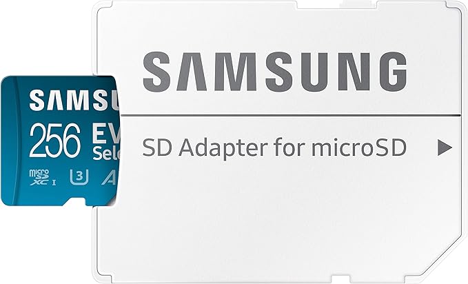 SAMSUNG EVO Select Micro SD-Memory-Card + Adapter, 256GB microSDXC 130MB/s Full HD & 4K UHD, UHS-I, U3, A2, V30, Expanded Storage for Android Smartphones, Tablets, Nintendo-Switch (MB-ME256KA/AM)