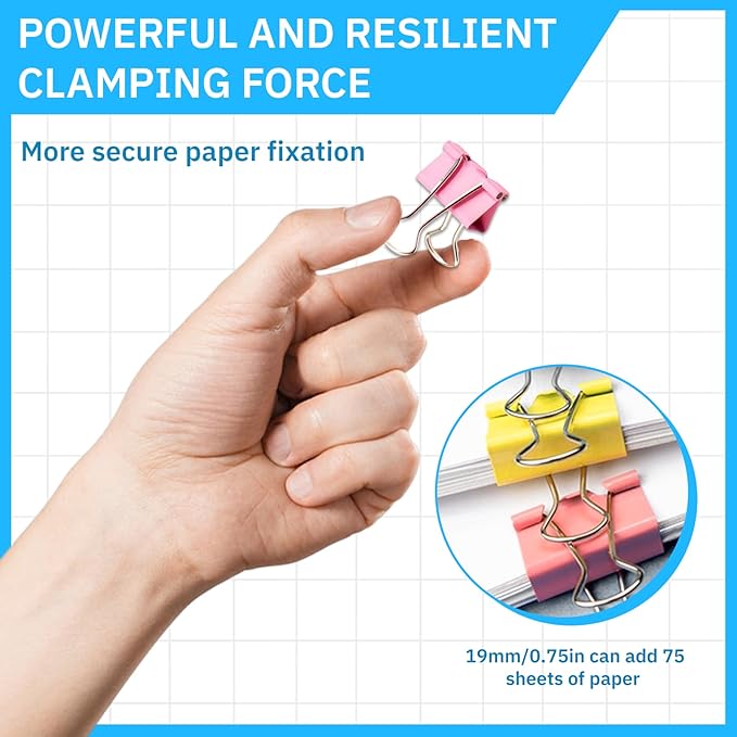 120 Pcs Small Binder Clips Assorted Colored, 0.75in/19mm Mini Binder Paper Clips, Paper Clamps for Office Supplies, Home, School,Business Document Organizing (Blue, Pink, Yellow, Green)