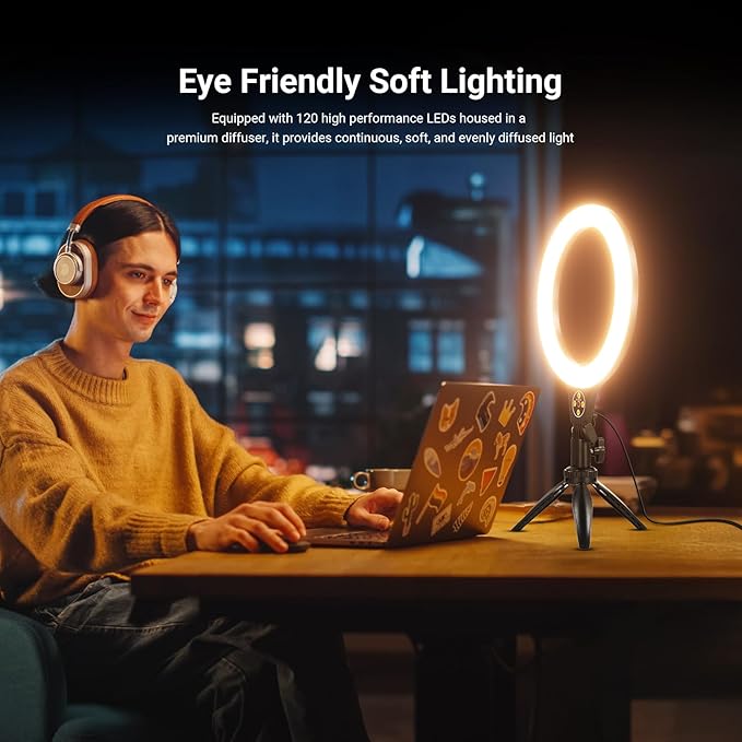 NEEWER Entry Level Version 10.5" Desk Ring Light w Tripod Stand/Phone Holder Compatible with iPhone, Timer/Remote, 10W CRI85+ LED Lighting for Selfie Makeup Streaming Recording Video Conference, N25
