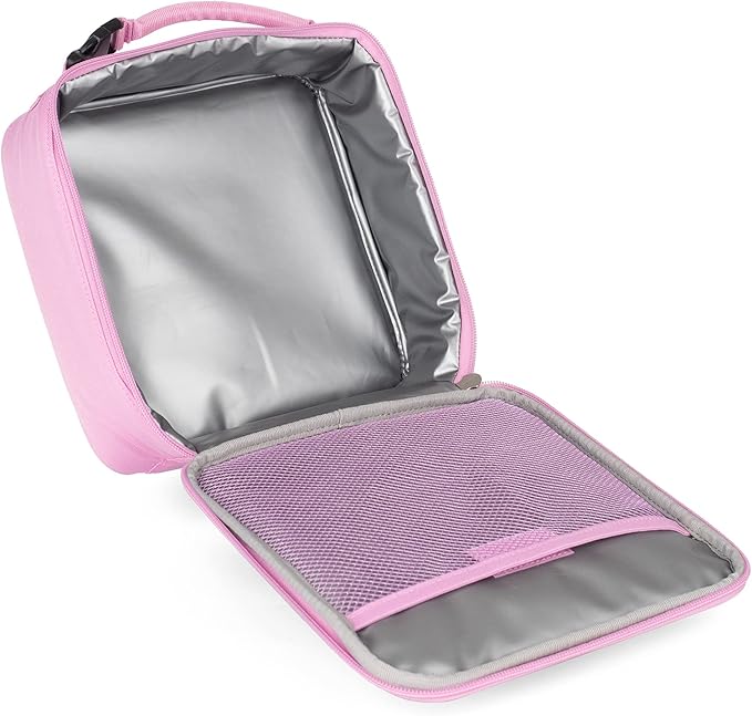 LEGO Lunch Bag, Durable and Insulated, with Mesh Pouch and Zip Compartment, Perfect for On-the-Go Meals, Light Pink
