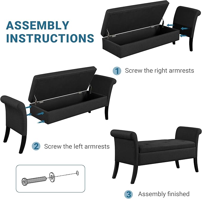 Yaheetech Ottoman with Storage, 52" Storage Ottoman Bench with Safety Hinge, Upholstered Bench with Seating for Bedroom, Living Room, Holds up to 661 lb, Black
