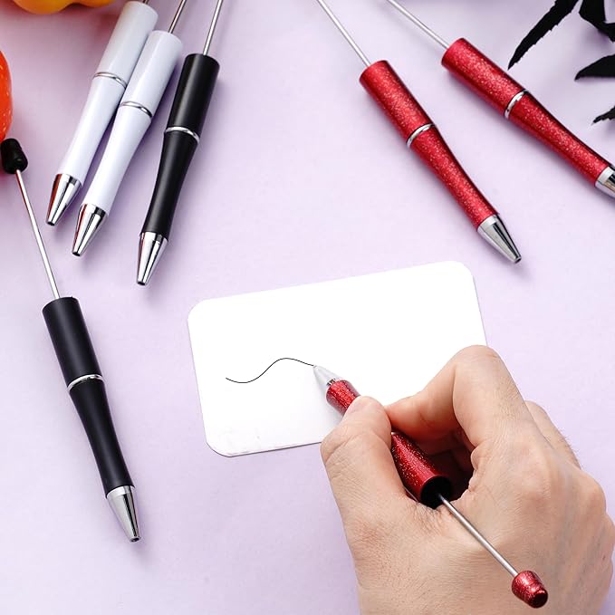 jiebor 30Pcs Halloween Beadable Pens Plastic Bead Ballpoint DIY Cute Cool Pens Black Ink for Women Men Bridal Graduation Gift Office Supplies Black White Red