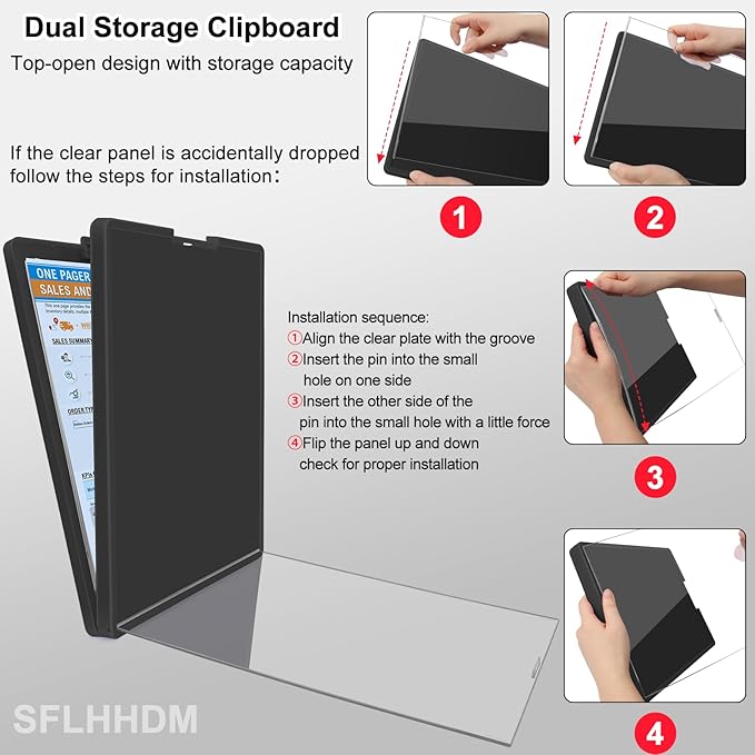 SFLHHDM Clipboard with Storage,Heavy Duty Clip Boards 8.5x11 with 2 Storage Case,Clear Visible Panel Storage Clipboards,Side Opening Nursing Clipboard Folder for Office Supplies-Inky-Black