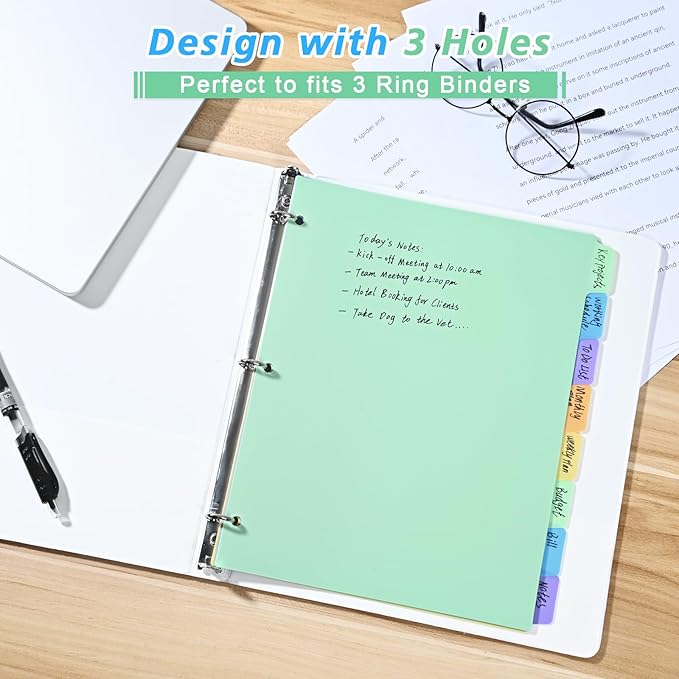 8-Tab Binder-Dividers with Tabs, Write & Erase Divider Tabs for 3 Ring Binders with 3 Holes 8 Pastel Colors, 16pcs, (8 Tabs-2 Pack)