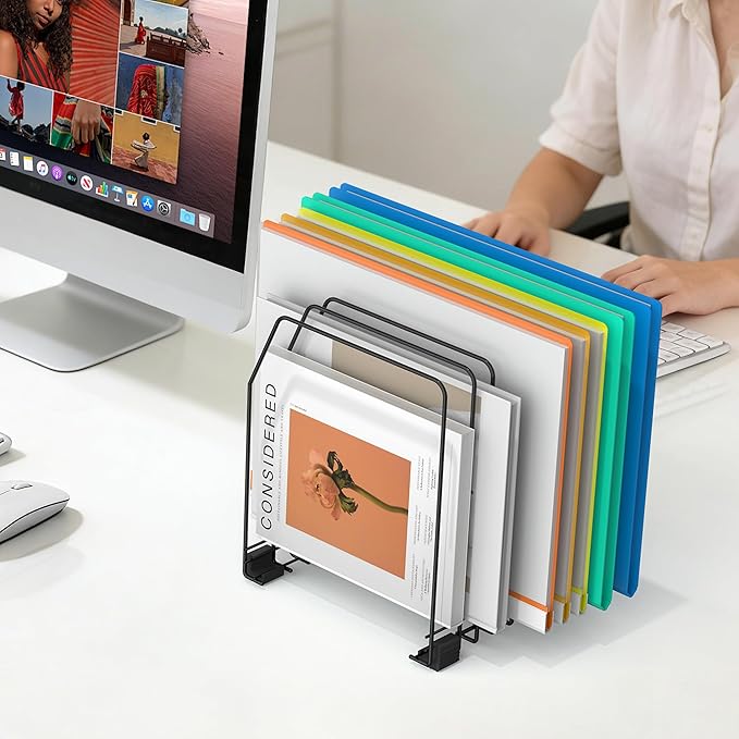 File Organizer for Desk, 7-Section Vertical File Sorter, Paper Holder Organizer Standing Metal File Folder for Office Home Classroom, Black (4Pack)