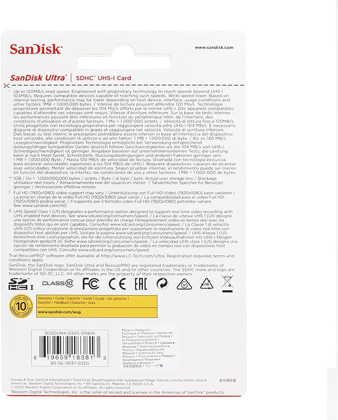 SanDisk Ultra 32GB Class 10 SDHC Memory Card Up to 40MB/s- SDSDUN-032G-G46 [Older Version]