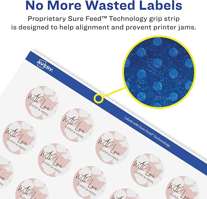 Avery Glossy White Round Labels, Sure Feed Technology, 3/4" Diameter, 4,000 Glossy White Labels, Print-to-The-Edge, Permanent Adhesive, Laser/Inkjet Printable