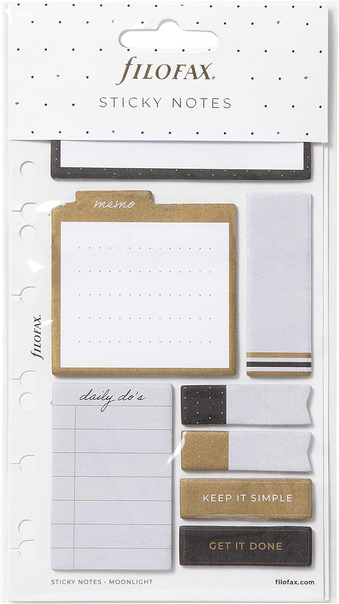 Filofax Accessory, Moonlight Collection, Repositionable Sticky Notes, Set of 8 Note Pads, 25 Sheets Each (B132826)