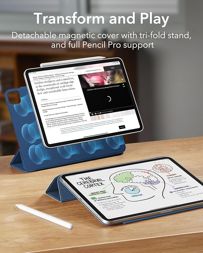 ESR for iPad Pro 13 Inch Case (M5/M4) 2025/2024, Powerful Magnetic Attachment, Slim Trifold Stand Case, Supports Pencil Pro & Pencil(USB-C), Auto Wake/Sleep, Rebound Series, Navy Blue