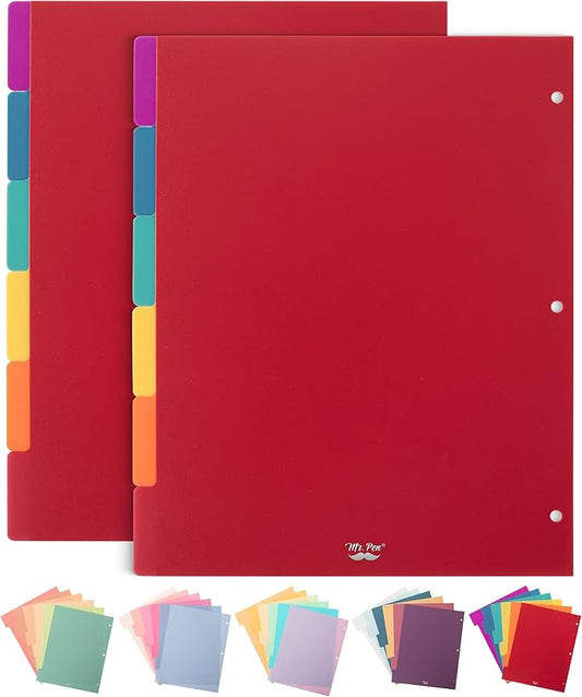 Mr. Pen Binder Dividers, 2 Sets of 6 Tab Dividers (12 Total), Plastic for 3 Ring Binder