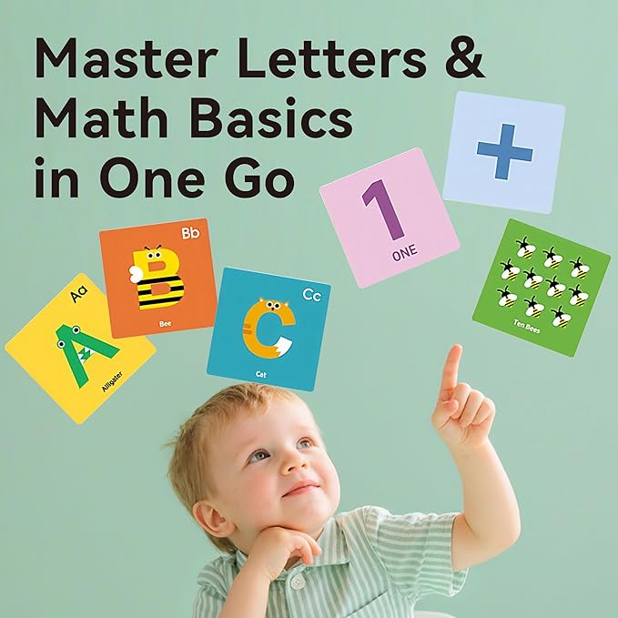 Dotimo ABC Learning Flash Cards, Number Flash Cards 0-10, 30 Double Sides Cards for Suitable for Toddlers 3+, Early Letter Learning & +−×÷ Symbols Learning, for Classroom Homeschool Supplies