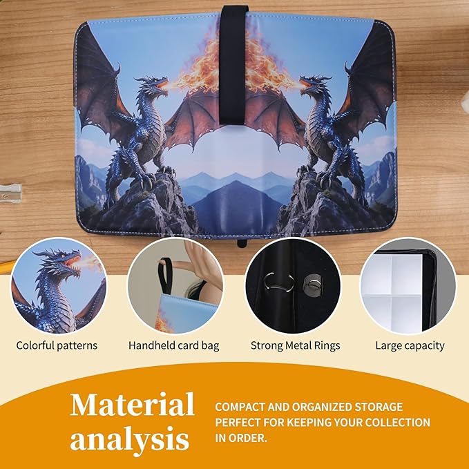 Trading Card Binder – Deluxe Charizard 9-Pocket Side-Loading Zipper Album with 50 Sleeves and 900 Pockets – Fits Sleeved Cards – Ideal for TCG, MTG, Sports Collector
