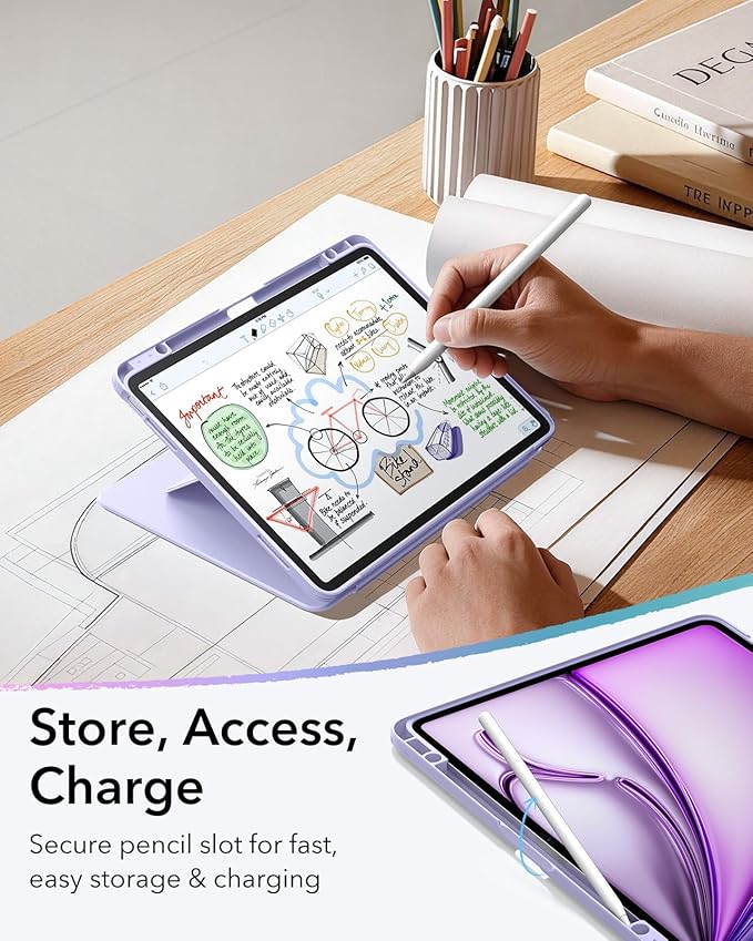 ESR for iPad Air 13 Inch Case M4/M3/M2 (2026/2025/2024), Vertical Stand Cover, Multi Stand Angles, Ultra-Stable Case with Pencil Holder, Flip Series, Light Purple