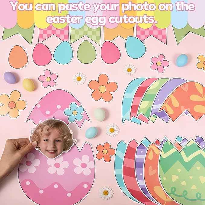 Easter Bulletin Board Decoration Set Easter Egg Paper DIY Photo Craft Cutouts Our Class is Egg-Cellent Spring Classroom Decoration for Holiday Party Teacher School Home Office Chalkboard Wall Decor