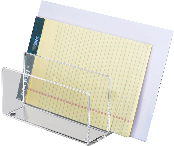 Kantek Clear Acrylic Mini File Sorter, 2 Section File Holder, 6" x 3.8" x 3.9", Desk Organizer, Non-Skid Feet, Desk Accessory