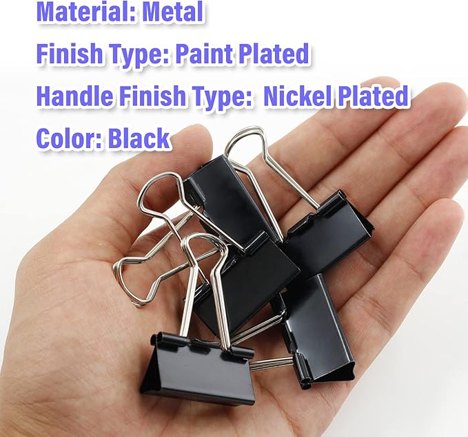 40 Pack Medium Binder Clips - 1 1/4 Inch / 32mm Black Metal Paper Clamps for Office, School, Home, DIY, Business - File Clips, Teacher Supplies