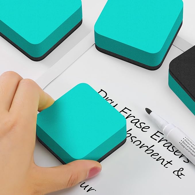 MaxGear Dry Erase Erasers, 48 Pack Magnetic Whiteboard Erasers for Classroom, Mini Whiteboard Cleaning Pads Bulk, Chalkboard Wiper Teacher Supplies for School, Office, Home, Green, 2 x 2 x 0.6 Inch