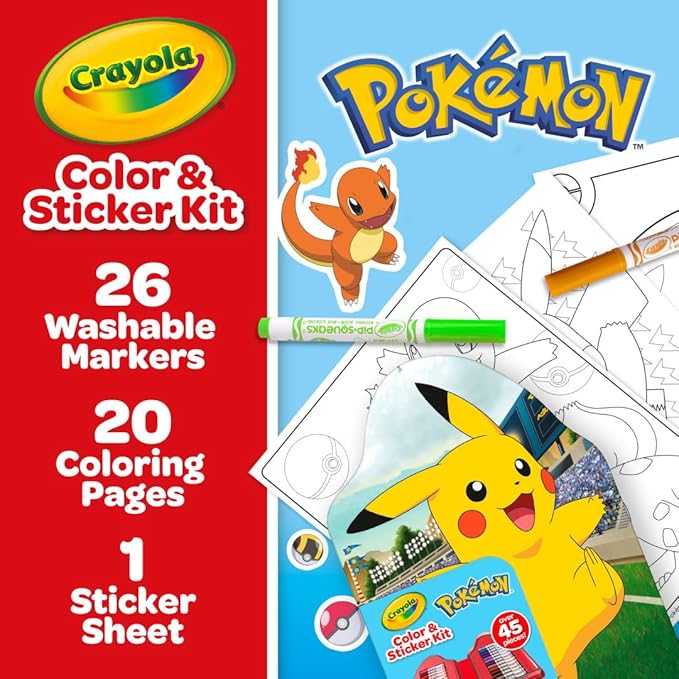 Crayola Pokemon Art Kit for Kids (45pcs), Pokemon Coloring Book Pages & Stickers, Gifts for Kids, DIY Craft Kit for Girls & Boys, Ages 4+