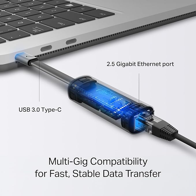 TP-Link USB C to Ethernet Adapter, 2.5 G Plug & Play Network Adapter | Type-C to RJ45 | Aluminum Alloy Case | Thunderbolt 4/3 Compatible for MacBook Pro/Air, iPad, iPhone 16 Pro/Max and More (UE302C)