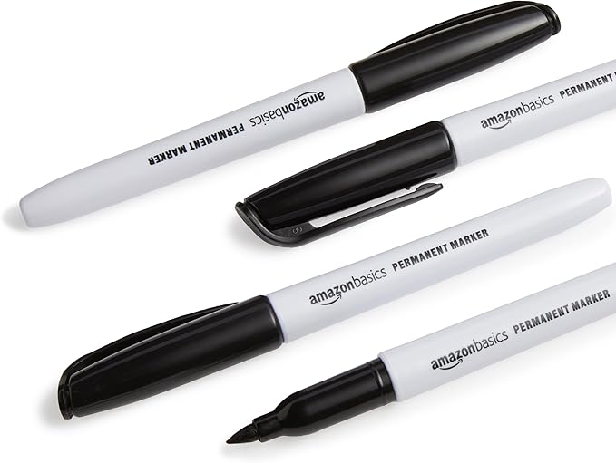 Amazon Basics Fine Tip Permanent Markers for Office, School, and Home Use, Assorted Colors, 24 Pack