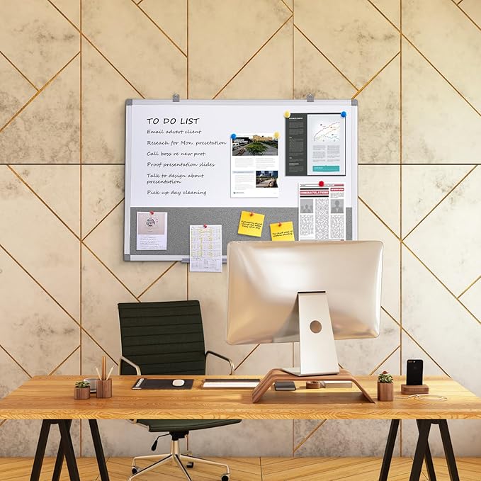 S SWANCROWN Magnetic White Board and Bulletin Cork Board Combination,24 x 18 Inch Dry Erase Board Bulletin Combo Board, Hanging Wall Mounted Message Board Corkboard for Home, School, Office