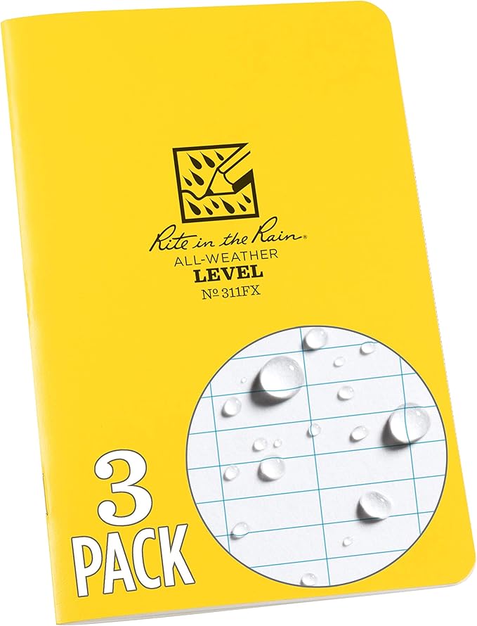 Rite in the Rain All-Weather Stapled Notebook, 4 5/8" x 7", Yellow Cover, Level Pattern, 3 Pack (No. 311FX)