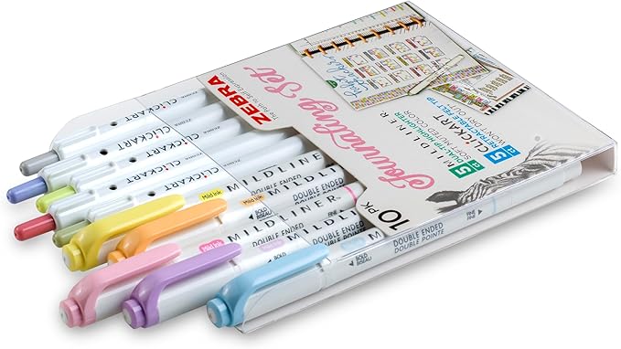 Zebra Pen - Creative 10-Pack Journaling Set - No Bleed Highlighters & CLiCKART Pens - Assorted Colors for Note-Taking, Bible Study, Bullet Journaling and Creative Planning (14010)