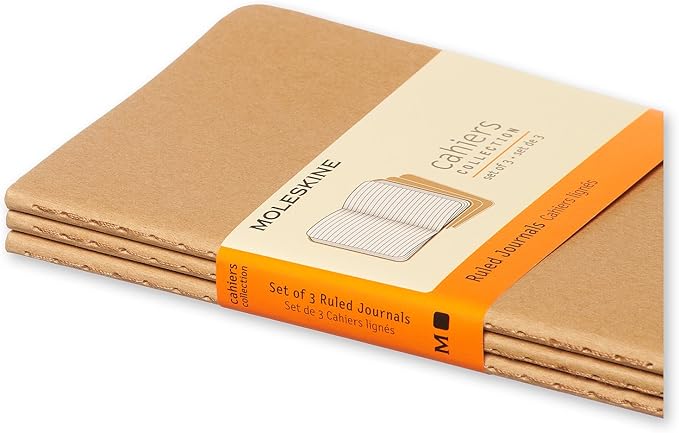 Moleskine Cahier Journal, Soft Cover, Large (5.5" x 3.5" (M)) Ruled/Lined, Black, 80 Pages (Set of 3)