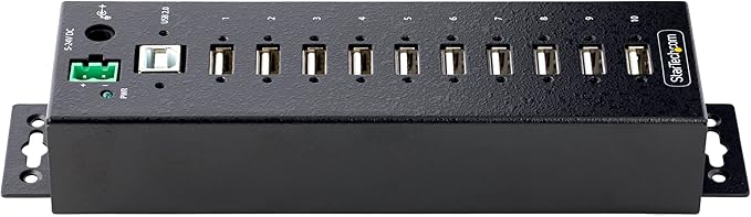 StarTech.com 10-Port Industrial USB 2.0 Hub, Rugged USB Hub w/ESD Level 4 Protection, DIN/Wall/Desk-Mountable USB-A Hub, USB Port Expander w/Lockable Ports, USB Expansion Hub, TAA
