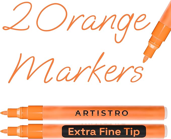 ARTISTRO 2 Orange Acrylic Paint Markers - 0.7mm Extra Fine-Tip Paint Pens - Perfect for Crafting, Art Projects, & More