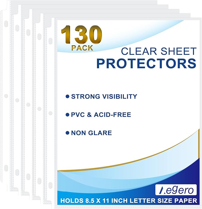 130 Pack Clear Sheet Protectors, 8.5 x 11 inch Page Protectors for 3 Ring Binder,Top Loading Paper Protector for Documents and Photos,Letter Size