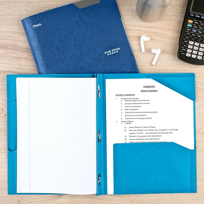 Five Star 2-Pocket Folder,Plastic Folder with Stay-Put Tabs and Prong Fasteners,Holds 8-1/2" x 11" Paper,Tidewater Blue,White,Amethyst Purple,Harvest Yellow (38064),(Pack of 24)