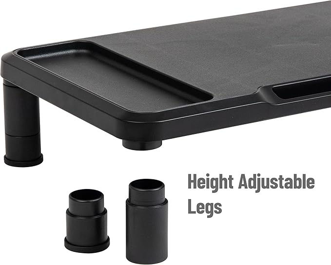 Mind Reader Monitor Stand, Laptop Riser, Desktop Organizer, Office, Plastic, 21.75" L x 10.25" W x 4.5" H, Set of 2, Black