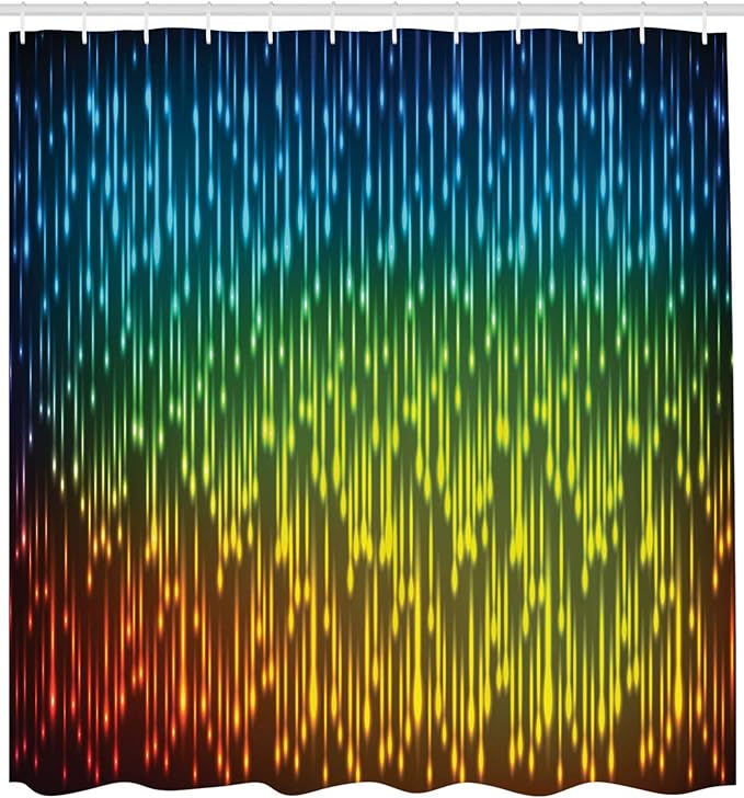 Ambesonne Colorful Shower Curtain, Galaxy Universe Outer Space Inspired Technical Neon Rain Modern Abstract Art Print, Cloth Fabric Bathroom Decor Set with Hooks, 69" W x 84" L, Lime Green Sky Blue