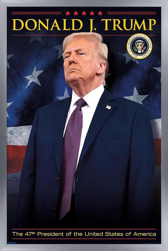 President Donald Trump - 47th President Wall Poster, 34L" x 22.4W", Silver Framed Version