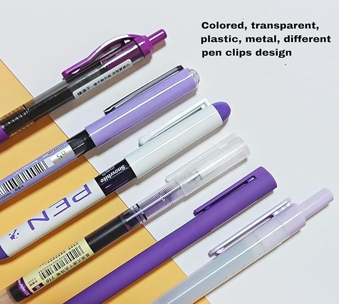 Purple and Black Ink Gel Pens with Bible Journaling Highlighter, Fine Point 0.5mm Cute Colorful Gel Pens No Bleed for Office School, Note Taking, 5 Purple, 1 Black
