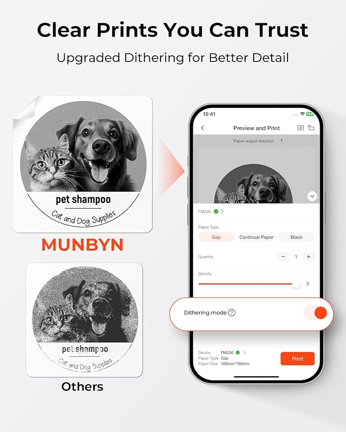 MUNBYN 5-in-1 Label Maker Machine – Bluetooth Thermal Label Printer for Stickers & Barcodes, App-Connected, Multiple Templates, No Subscription, Portable for Small Business, Home&Crafts, Pink