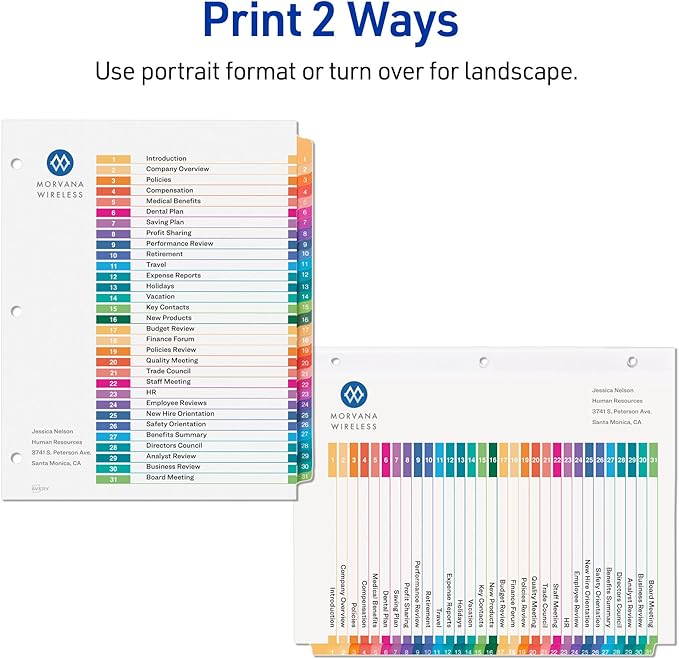 Avery 1-31 Dividers for 3 Ring Binders, 31 Tabs per Set, Customizable Table of Contents, Multicolor Tabs, Great for Organizing Reports, Projects, and More (3 Sets of 44129)