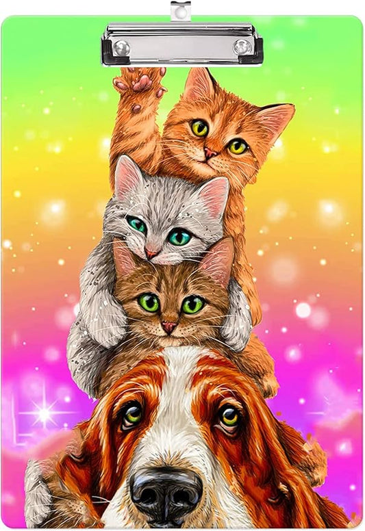Fashion Clipboard, A4 Letter Size Wooden Decorative Clipboards for Teacher, Nurse, Doctor,Student and Kids, Cute Design for Standard Size 12.2" x 8.9" (C-Colorful Cat)