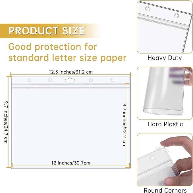 AKONEGE 6PCS Hard Sheet Protectors 8.5x11 Waterproof Resealable Zip Paper Page Protectors Clear Rigid Plastic Sleeves for Photos Certificate, Heavy Duty Document Holder Wall Sign Holder, Horizontal