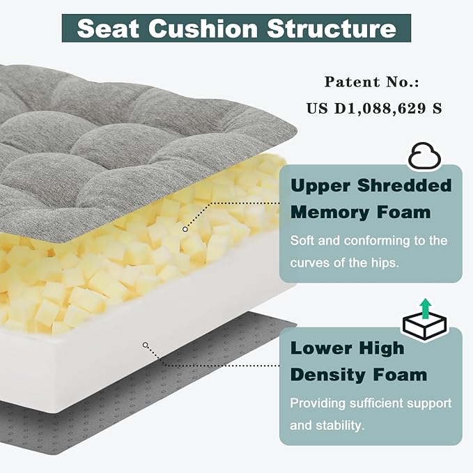 baibu Memory Foam Recliner Cushions with Lumbar Support Pillow Set for Elderly, 20x20x5 Inch Dual-Layer Design Non-Slip Recliner Seat Cushion & Back Support Pillow for Reduce Hip & Lumbar Pain, Grey