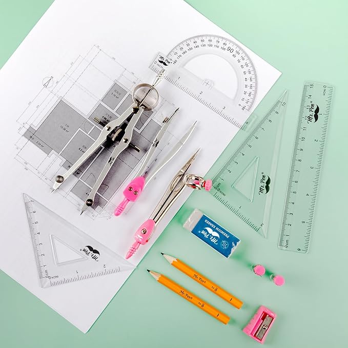 Mr. Pen- Geometry Set, 13 pcs, Compass for Geometry, Protractor Set, Geometry Kit Set with Shatterproof Storage Box, Geometry Kit, Drawing Tools, Drafting Set
