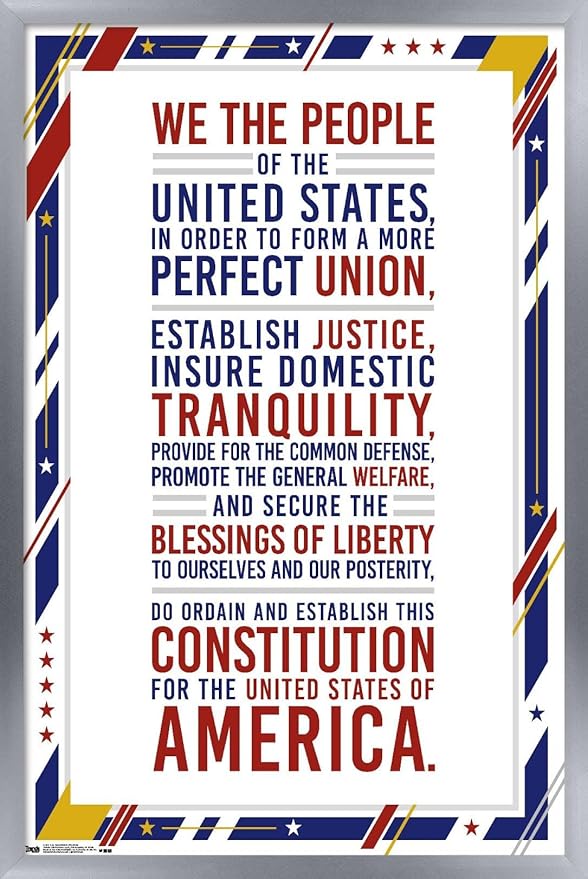 Trends International The United States Of America - Constitution Preamble Wall Poster, 22.375" x 34", Silver Framed Version
